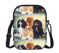 Bolso bandolera de poliéster con cremallera y estampado de Cavalier King Charles Spaniel negro y dorado - Bolso para mujer