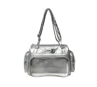 Bolso bandolera de poliuretano con múltiples bolsillos, estilo escolar japonés, mochila de moda para estudiantes, escuela japonesa, bolsa cruzada de anime, Silver, One Size
