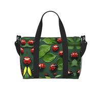 Bolso bandolera de viaje con estampado de hojas y mariquitas, con cremallera, para viajes de fin de semana y compras al gimnasio, Black, Talla única, Bolsa de viaje