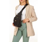 Bolso bandolera en el pecho con cinturón y monograma de cuero negro para mujer