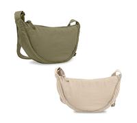Bolso bandolera en forma de media luna, pequeño, estilo hobo, para mujeres y hombres modernos, de viaje, verde, beige, (Beige+Green), S