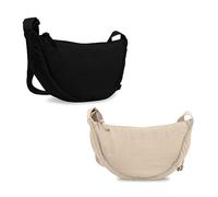 Bolso bandolera en forma de media luna, pequeño, estilo hobo, para mujeres y hombres modernos, de viaje, Beige y negro, S