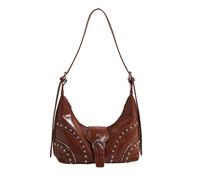 Bolso bandolera estilo coreano con diseño de bolas de masa hervida para mujer, estilo coreano, con tachuelas, estilo coreano, con tachuelas, Brown, One Size
