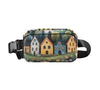 Bolso bandolera estilo vintage con diseño de perros Shih Tzu de dibujos animados para bañera, para mujeres y hombres, mini bolsa cruzada para viajes, Charming Village Houses Gardens, 1 size