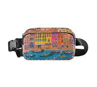 Bolso bandolera estilo vintage con diseño de perros Shih Tzu de dibujos animados para bañera, para mujeres y hombres, mini bolsa cruzada para viajes, Pintura detallada y vibrante de Venecia Italia, 1