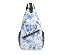 Bolso Bandolera Flor Azul étnico Floral Acuarela Senderismo Mochila Bandolera Hombro Mochila de Viaje Paquete de Pecho para Hombres y Mujeres