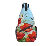 Bolso Bandolera Flor de Amapola roja Primavera Floral Senderismo Mochila Crossbody Hombro Mochila de Viaje Paquete de Pecho para Hombres Mujeres