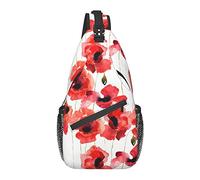 Bolso Bandolera Flor de Amapola Rojo Floral Acuarela Senderismo Mochila Bandolera Hombro Mochila de Viaje Paquete de Pecho para Hombres y Mujeres