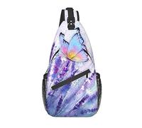 Bolso Bandolera Flor de Lavanda Mariposa púrpura Acuarela Senderismo Mochila Bandolera Hombro Mochila de Viaje Paquete de Pecho para Hombres y Mujeres