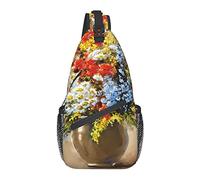 Bolso Bandolera florero Flor Amapola Margarita Pintura al óleo Senderismo Mochila Bandolera Hombro Mochila de Viaje Paquete de Pecho para Hombres y Mujeres