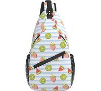Bolso Bandolera Fresa sandía Kiwi Rayas Senderismo Mochila Bandolera Hombro Mochila Viaje Pecho Paquete para Hombres Mujeres