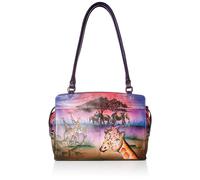 Bolso bandolera grande de piel aut ntica Anna by Anuschka con dise o de puesta de sol en el Serengeti pintado a mano