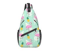 Bolso Bandolera Green Flamingo Pine Leaf Senderismo Mochila Crossbody Hombro Mochila Travel Chest Pack para Hombres Mujeres