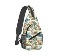 Bolso bandolera hawaiano con estampado de escena de playa para hombres y mujeres, bolso cruzado para el pecho, mochila para viajes, senderismo