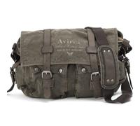 Avirex Bolso de hombro para hombre de viaje o trabajo de estilo militar con acabados de piel auténtica de vacuno y lona para ordenador portátil o portadocumentos o mochila de hombro, Verde Caqui