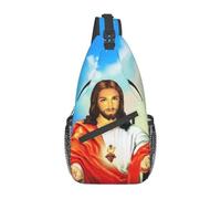 Bolso bandolera informal con el corazón de Jesús para ciclismo, camping, hombres, cristiano, católico, dios, pecho cruzado, mochila de hombro