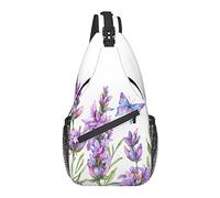 Bolso Bandolera Lavanda Campo de Flores púrpura Mariposa Naturaleza Senderismo Mochila Bandolera Hombro Mochila de Viaje Paquete de Pecho para Hombres y Mujeres