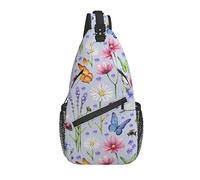 Bolso Bandolera Lavanda Margarita Flor Mariposa botánica Senderismo Mochila Bandolera Hombro Mochila de Viaje Paquete de Pecho para Hombres y Mujeres