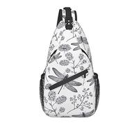 Bolso Bandolera libélula Flor botánica Dibujado a Mano Senderismo Mochila Bandolera Hombro Mochila de Viaje Paquete de Pecho para Hombres y Mujeres
