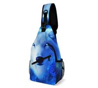 Bolso bandolera ligero para viajes y senderismo, bandolera con decoración de moda, bandolera con bolsillo cruzado, diseño de lobo blanco, rosa azul y fuego.