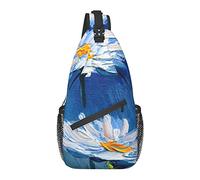 Bolso Bandolera Margarita Blanca Flor Azul Pintura al óleo Senderismo Mochila Bandolera Hombro Mochila de Viaje Paquete de Pecho para Hombres y Mujeres