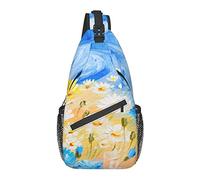 Bolso Bandolera Margarita Flor Pintura al óleo Azul Amarillo Senderismo Mochila Bandolera Hombro Mochila Viaje Pecho Paquete para Hombres Mujeres