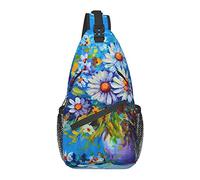 Bolso Bandolera Margarita Flor Pintura rústica Azul Senderismo Mochila Bandolera Hombro Mochila Viaje Pecho Paquete para Hombres Mujeres