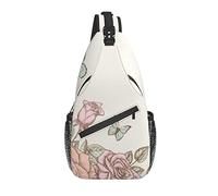 Bolso Bandolera Mariposa Rosa Flor Boho Senderismo Mochila Crossbody Hombro Mochila Viaje Cofre Pack para Hombres Mujeres