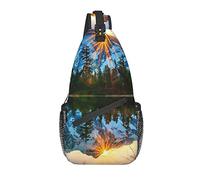 Bolso Bandolera, Mochila Cruzada con Estampado de Amanecer de montaña para Hombres y Mujeres Casuales