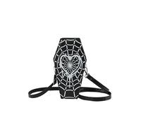 Bolso bandolera mujer cuero PU, con forma de ataúd, gran capacidad, correa ajustable, telaraña, moderno, negro