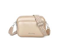 Bolso bandolera mujer pequeño de cuero PU tres compartimentos y dos bandoleras, bolso mensajero para cruzar polipiel regalo original para mujer (Dorado)