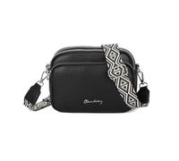 Bolso bandolera mujer pequeño de cuero PU tres compartimentos y dos bandoleras, bolso mensajero para cruzar polipiel regalo original para mujer (Negro)