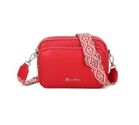 Bolso bandolera mujer pequeño de cuero PU tres compartimentos y dos bandoleras, bolso mensajero para cruzar polipiel regalo original para mujer (Rojo)