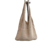 Bolso Bandolera Mujer Tejido Bolso de hombro tejido calado Vintage for mujer, bolso punto compras gran capacidad, viaje playa verano(Khaki)