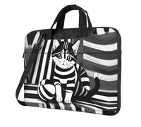 Bolso bandolera multifuncional para ordenador portátil con diseño de gatito a rayas blancas y negras de 14.96 pulgadas de largo, maletín de hombro