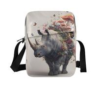 Bolso bandolera para hombre, pequeño bolso cruzado para mujer, bolso cruzado para hombro, correa ajustable para viajes, rinoceronte, hongos 3D