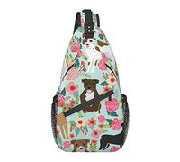 Bolso Bandolera para Hombres y Mujeres, para Pitbull con Flor Floral, Mochila de Hombro, Bolsos de Pecho, Mochila Cruzada para Senderismo al Aire Libre, Camping, Ciclismo
