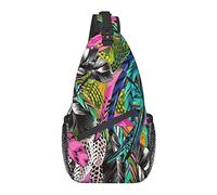 Bolso Bandolera para Hombres y Mujeres, para Visual Pink Green Blue Feathers Arts, Mochila de Hombro, Bolsas de Pecho, Mochila Cruzada para Senderismo al Aire Libre, Camping, Ciclismo