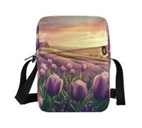 Bolso bandolera para mujer, bolso cruzado para hombro, correa ajustable, tulipanes diarios, lavanda, primavera, granja