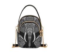 Bolso bandolera para mujer, diseño de elefante y mandala, con correa acolchada para teléfono celular, con cremallera