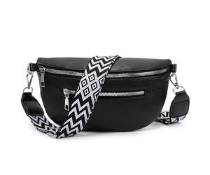 Bolso bandolera para mujer pequeño, riñonera de piel negra, bolso cruzado para mujer, elegante bolso de cinturón para mujer, bolso bandolera con correa ancha, Negro , small