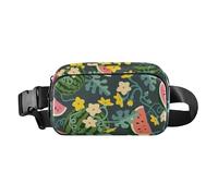 Bolso bandolera para mujeres y hombres, bonita bolsa cruzada de gran capacidad con correa ajustable para viajes, compras, correr, sandías, rodajas, hojas, flores, verde, Rodajas de sandías, hojas y