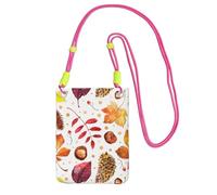Bolso bandolera pequeño, cartera para teléfono móvil, bolso bandolera, bolso bandolera, diseño de hojas botánicas otoñales.,Fucsia