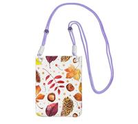 Bolso bandolera pequeño, cartera para teléfono móvil, bolso bandolera, bolso bandolera, diseño de hojas botánicas otoñales.,Morado