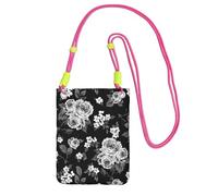 Bolso bandolera pequeño, cartera para teléfono móvil, bolso bandolera, bolso bandolera vintage con tulipán rosa blanca.,Fucsia