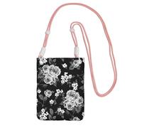 Bolso bandolera pequeño, cartera para teléfono móvil, bolso bandolera, bolso bandolera vintage con tulipán rosa blanca.,Rosa
