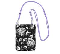 Bolso bandolera pequeño, cartera para teléfono móvil, bolso bandolera, bolso bandolera vintage con tulipán rosa blanca.,Morado