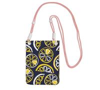 Bolso bandolera pequeño, cartera para teléfono móvil, bolso bandolera, diseño de limón dibujado a mano, rodajas de limón y frutas.,Rosa
