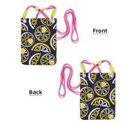 Bolso bandolera pequeño, cartera para teléfono móvil, bolso bandolera, diseño de limón dibujado a mano, rodajas de limón y frutas.,Fucsia