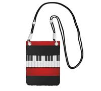Bolso bandolera pequeño, cartera para teléfono móvil, bolso bandolera, diseño de piano dibujado a mano.,Negro